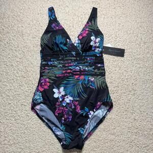 Aqua Green Tropical Floral One Piece Swimsuit SMALL NWT